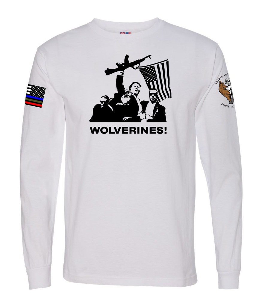 "WOLVERINES" (Front Design) Men's / Unisex White Long Sleeve Tee