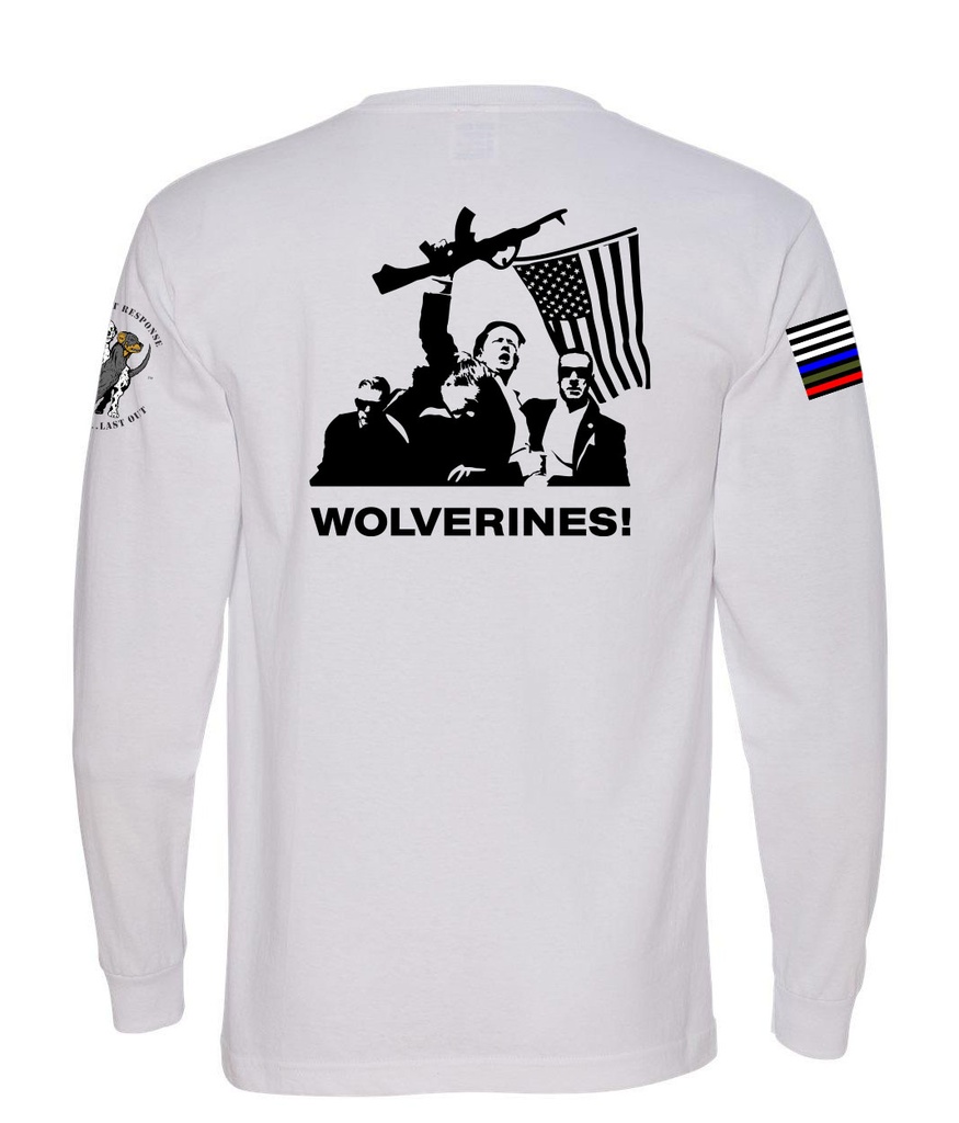 "WOLVERINES" (Back Design) Men's / Unisex White Long Sleeve Tee