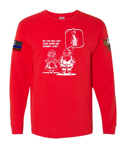 "Santa Coming Down the Chimney" Men's Red Long Sleeve Tee